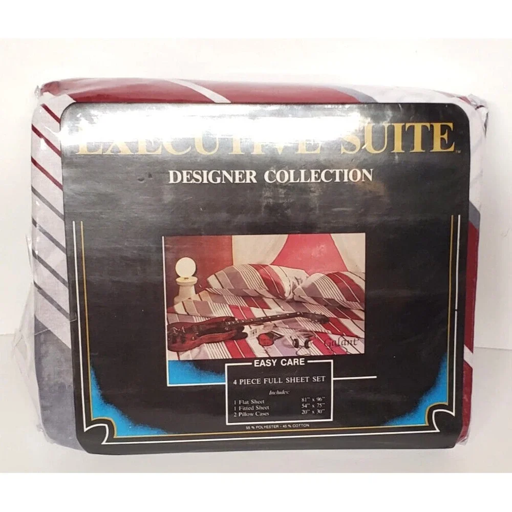 Sheet Set Full Size Executive Suite Stripes 4 PCS New Old Stock Package End Open